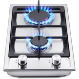 SNDOAS Gaskookplaat, roestvrij staal gasfornuis met automatische vlambescherming, gaskookplaat 2 vlammen, aardgas en propaangas, inbouw of vrijstaand, 2400 W/1800 W, 220-240 V