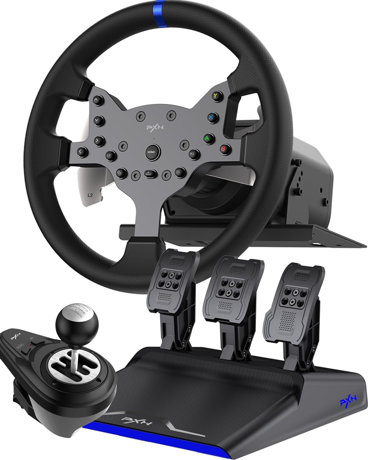 PXN V99 Gaming Stuur, Driving Force Feedback Stuurwiel met Pedalen en Shifter - 3,2NM, 270°&900°, 300MM, 4 Peddle Shifters, Tools APP - Racesturen, Stuurwiel voor PC, Xbox en PS4