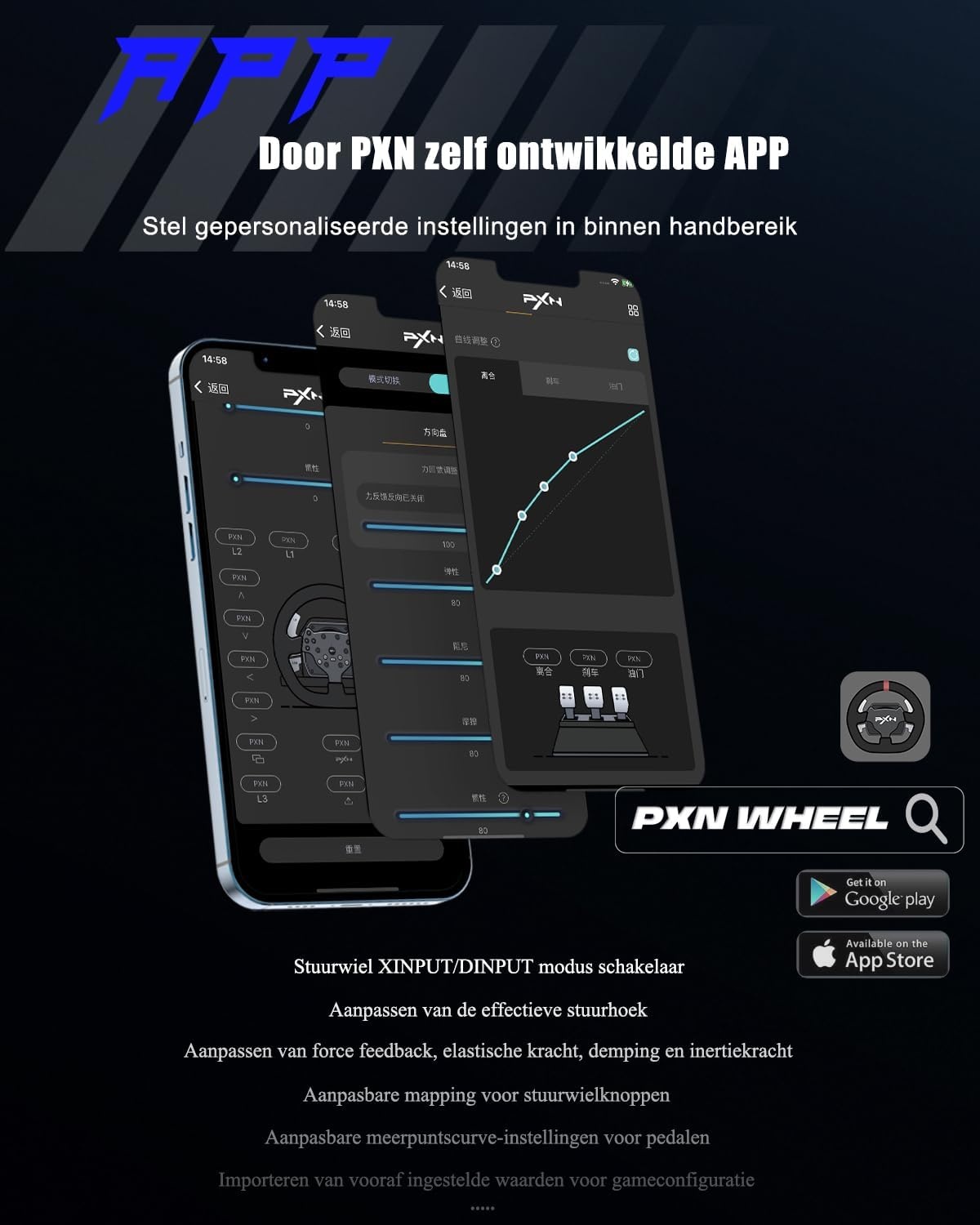 PXN V99 Gaming Stuur, Driving Force Feedback Stuurwiel met Pedalen en Shifter - 3,2NM, 270°&900°, 300MM, 4 Peddle Shifters, Tools APP - Racesturen, Stuurwiel voor PC, Xbox en PS4