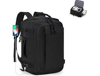 SPAHER Uitbreidbare Reistas Rugzak Handbagage 40x30x15/20cm Zwart met USB en Schoenenvak