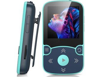 AGPTEK 64GB MP3 Bluetooth 5.3 met Clip, HiFi Draagbare Sport MP3-Speler, Muziekspeler met Volumeknop, FM-Radio/Stappenteller/Stemrecorder, Uitbreidbaar tot 192 GB - Blauw