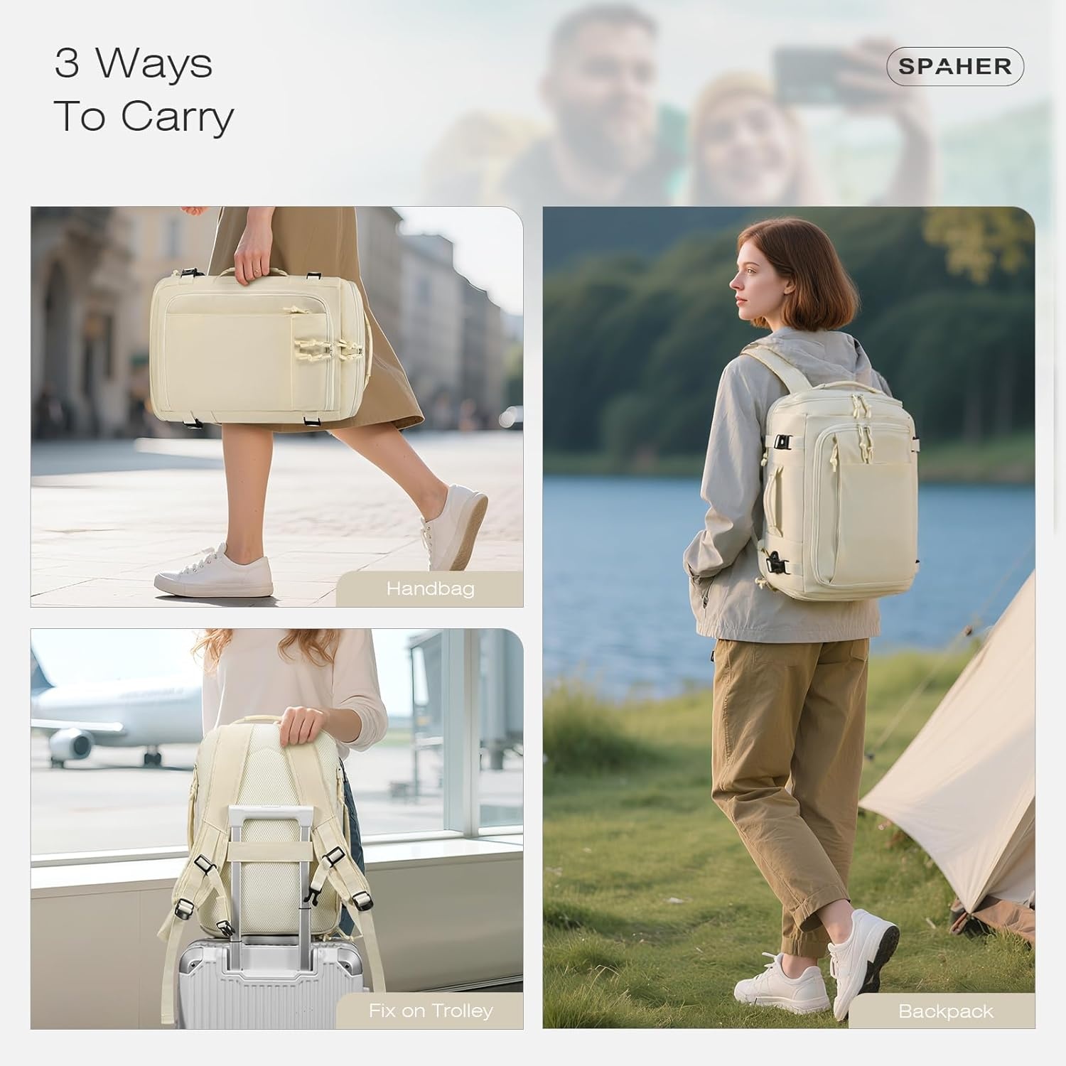 SPAHER Uitbreidbare Reistas Rugzak Handbagage 40x30x15/20cm Zwart met USB en Schoenenvak
