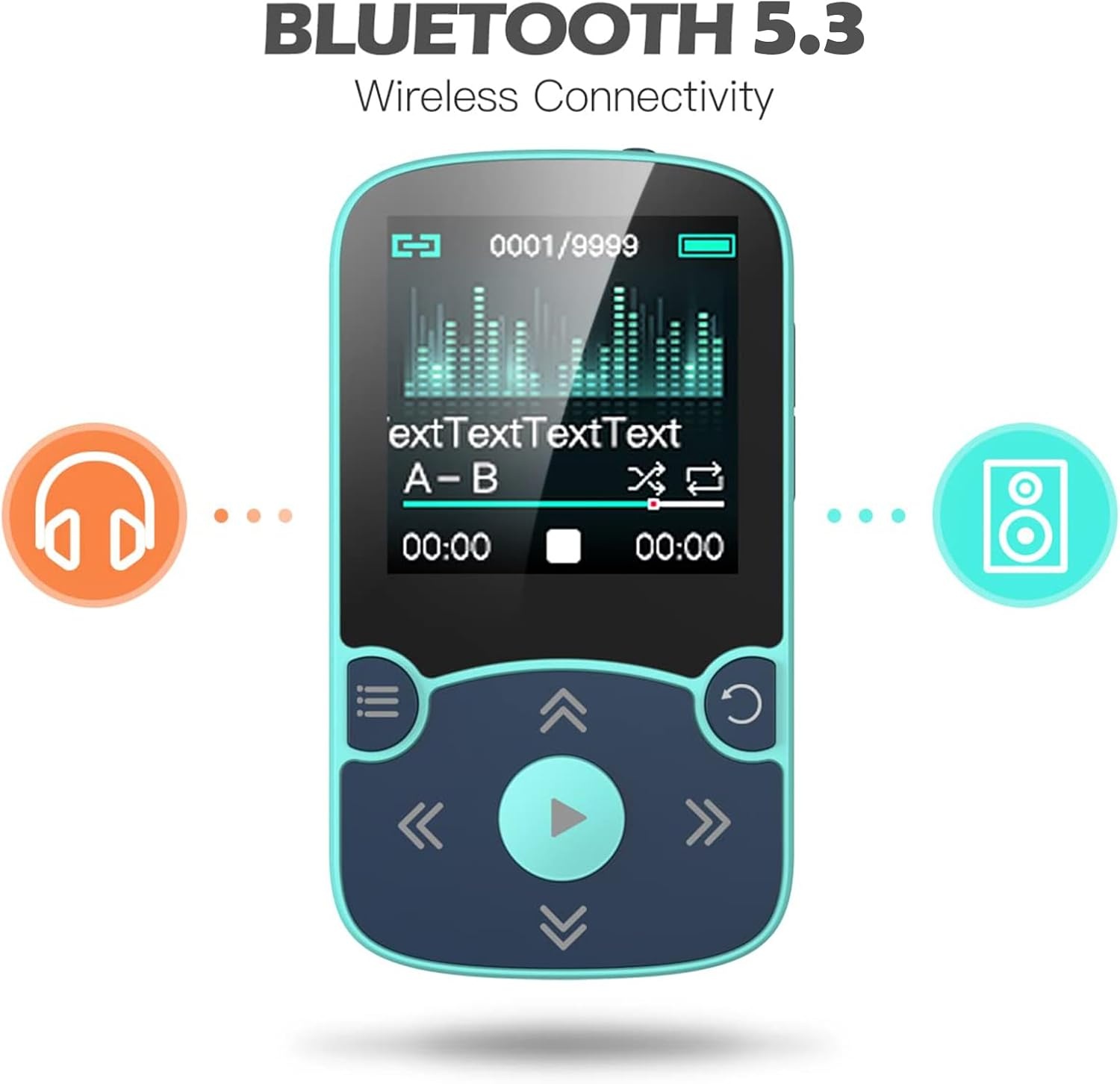 AGPTEK 64GB MP3 Bluetooth 5.3 met Clip, HiFi Draagbare Sport MP3-Speler, Muziekspeler met Volumeknop, FM-Radio/Stappenteller/Stemrecorder, Uitbreidbaar tot 192 GB - Blauw