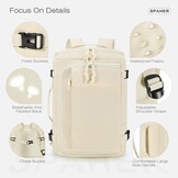 SPAHER Uitbreidbare Reistas Rugzak Handbagage 40x30x15/20cm Zwart met USB en Schoenenvak