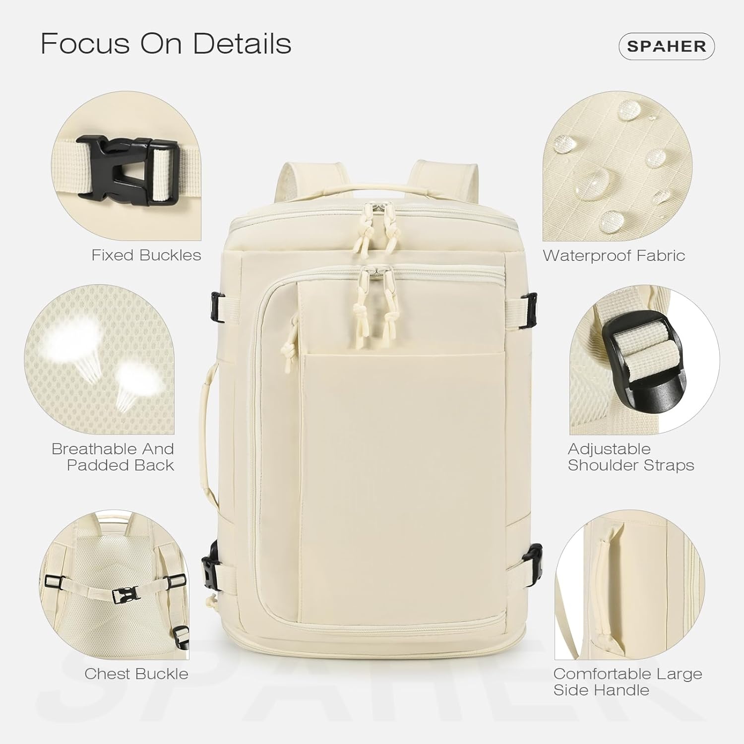 SPAHER Uitbreidbare Reistas Rugzak Handbagage 40x30x15/20cm Zwart met USB en Schoenenvak