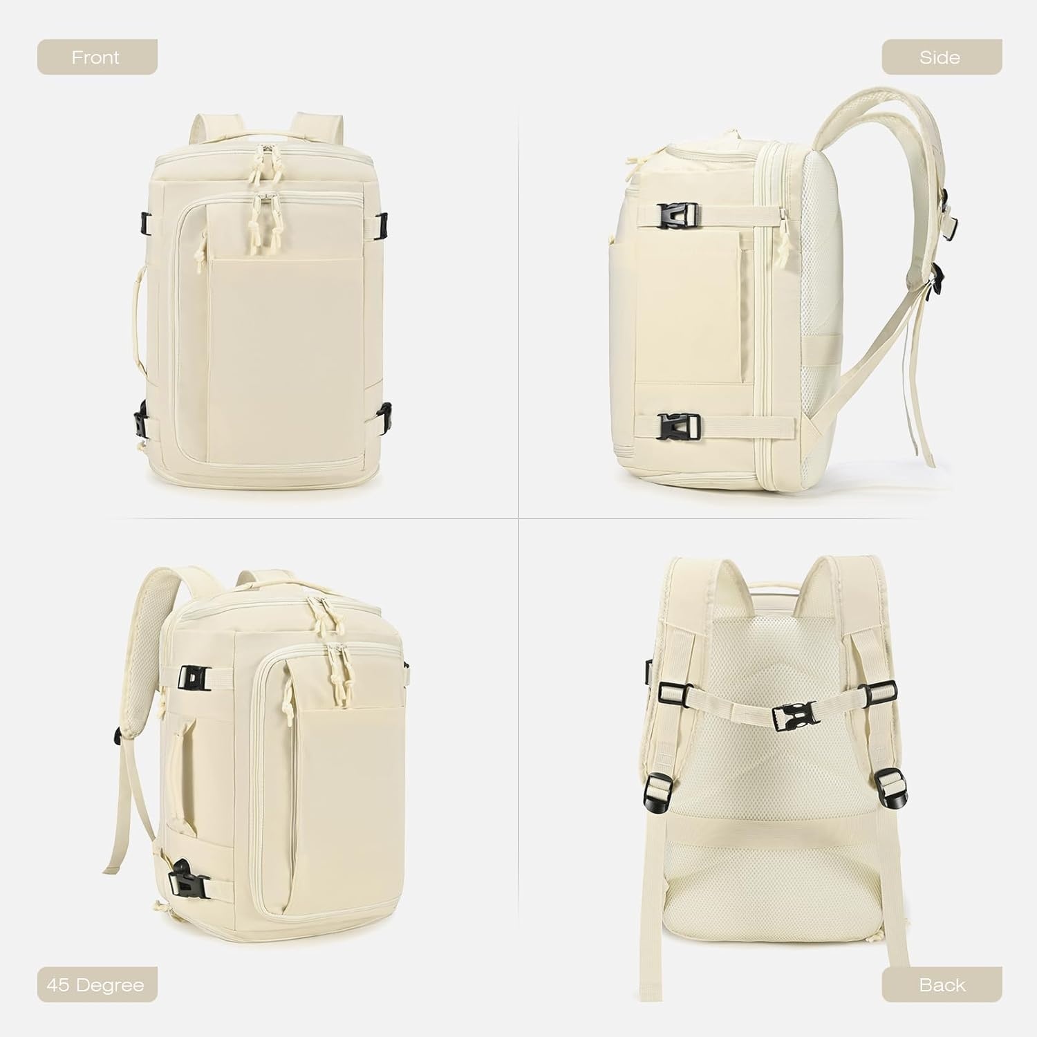 SPAHER Uitbreidbare Reistas Rugzak Handbagage 40x30x15/20cm Zwart met USB en Schoenenvak