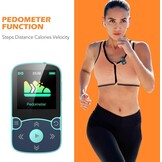 AGPTEK 64GB MP3 Bluetooth 5.3 met Clip, HiFi Draagbare Sport MP3-Speler, Muziekspeler met Volumeknop, FM-Radio/Stappenteller/Stemrecorder, Uitbreidbaar tot 192 GB - Blauw
