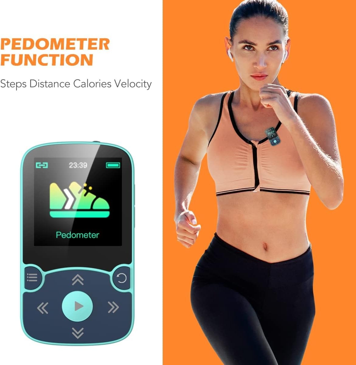 AGPTEK 64GB MP3 Bluetooth 5.3 met Clip, HiFi Draagbare Sport MP3-Speler, Muziekspeler met Volumeknop, FM-Radio/Stappenteller/Stemrecorder, Uitbreidbaar tot 192 GB - Blauw