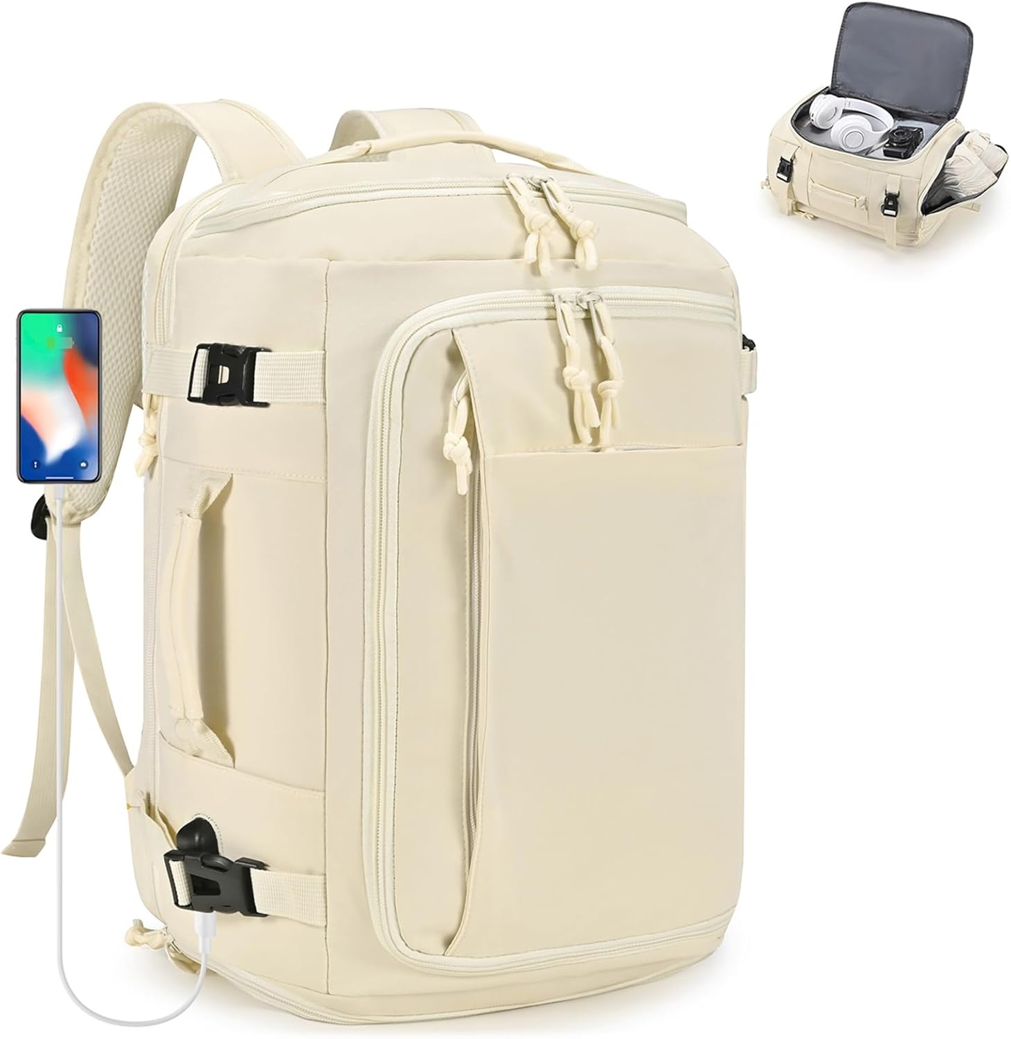SPAHER Uitbreidbare Reistas Rugzak Handbagage 40x30x15/20cm Zwart met USB en Schoenenvak