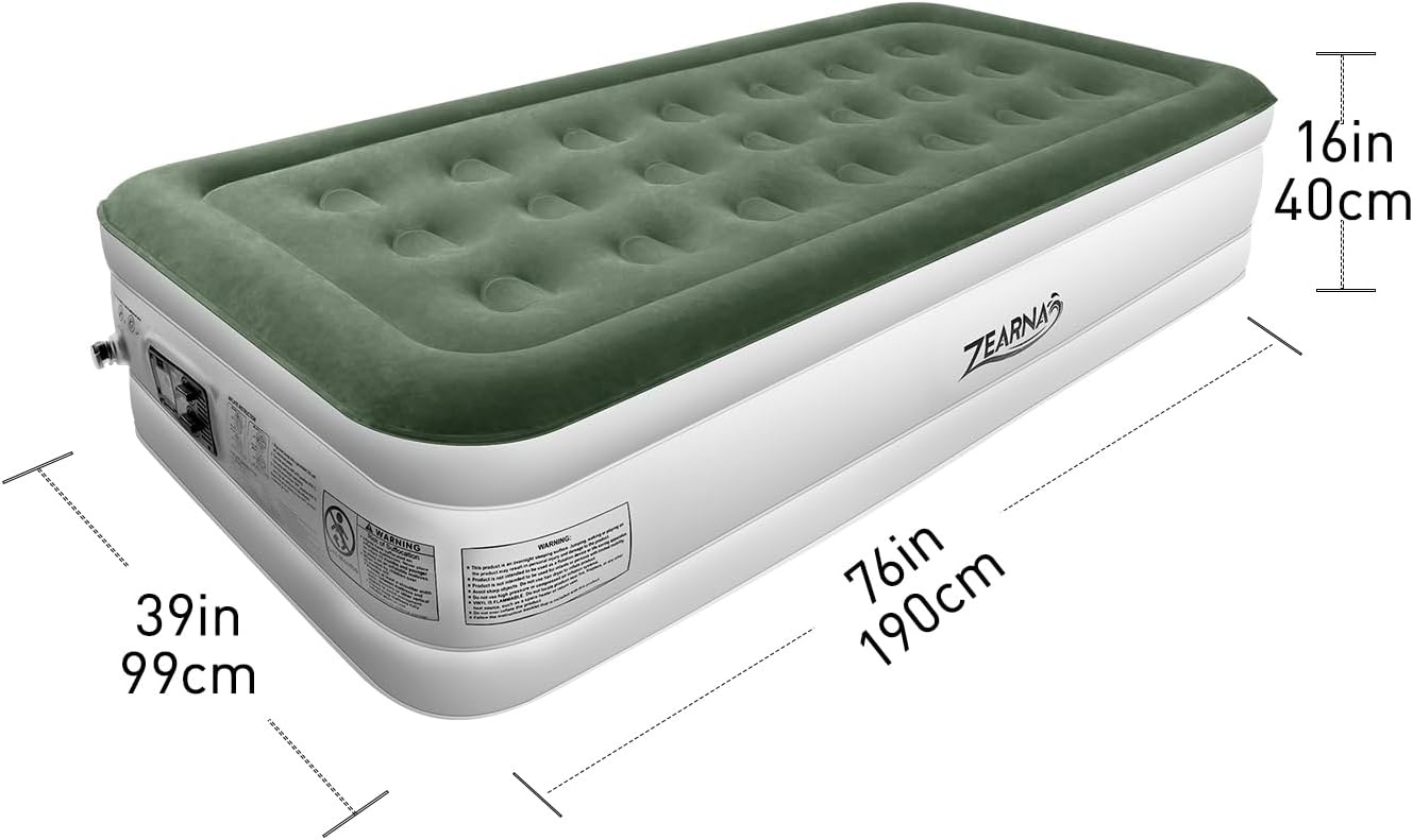 Zearna luchtbed 1 persoon 190 x 100 x 40 cm, zelfopblazend met elektrische pomp en snelopblaas, comfortabel voor thuis, reizen en outdoor