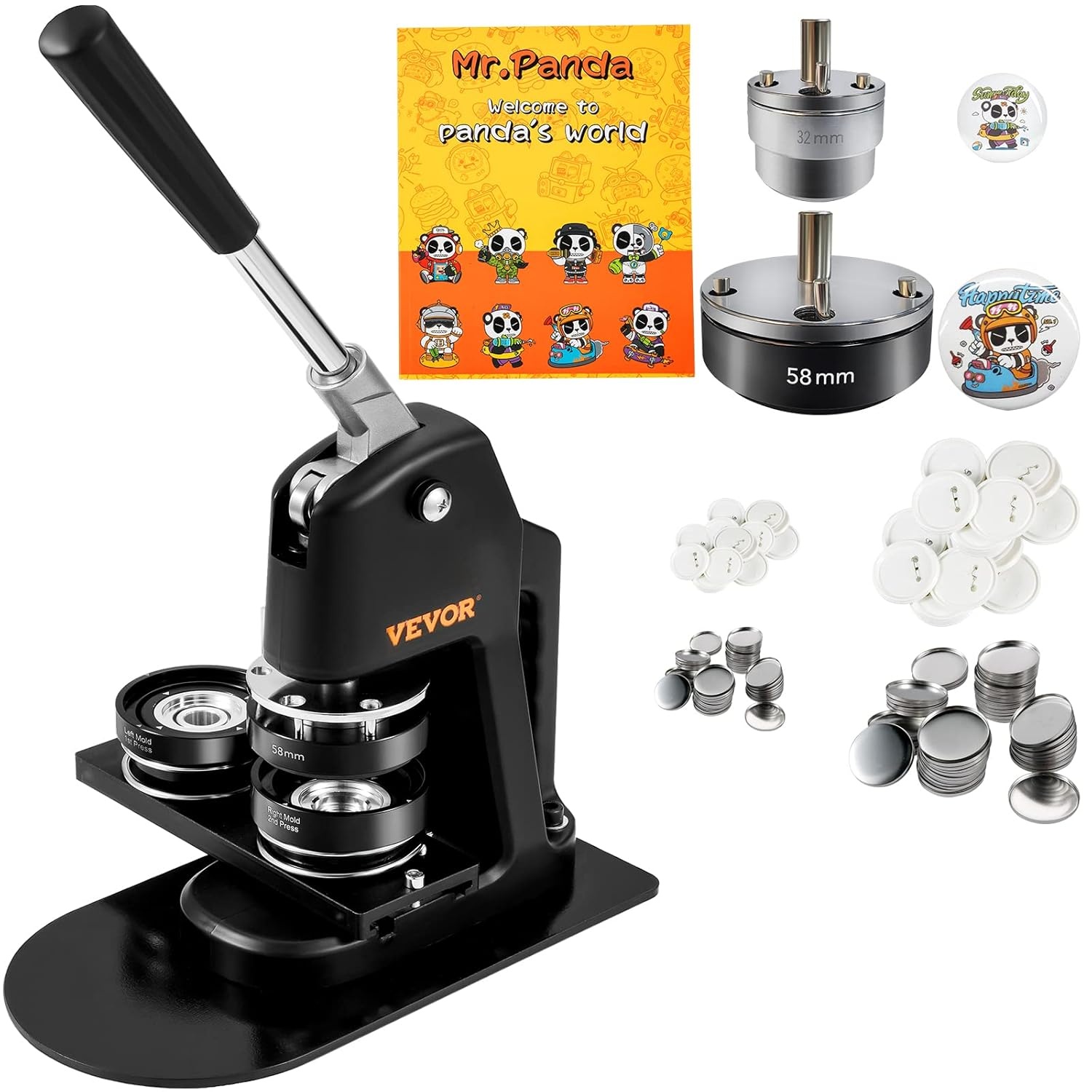 VEVOR Button Maker Machine, 32 mm (1,25 inch) Badge Punch Press Kit, Kinderen DIY Geschenken Pin Maker, Knop Maken Benodigdheden met 500 stks Knop Onderdelen & Cirkelsnijder & Magisch Boek