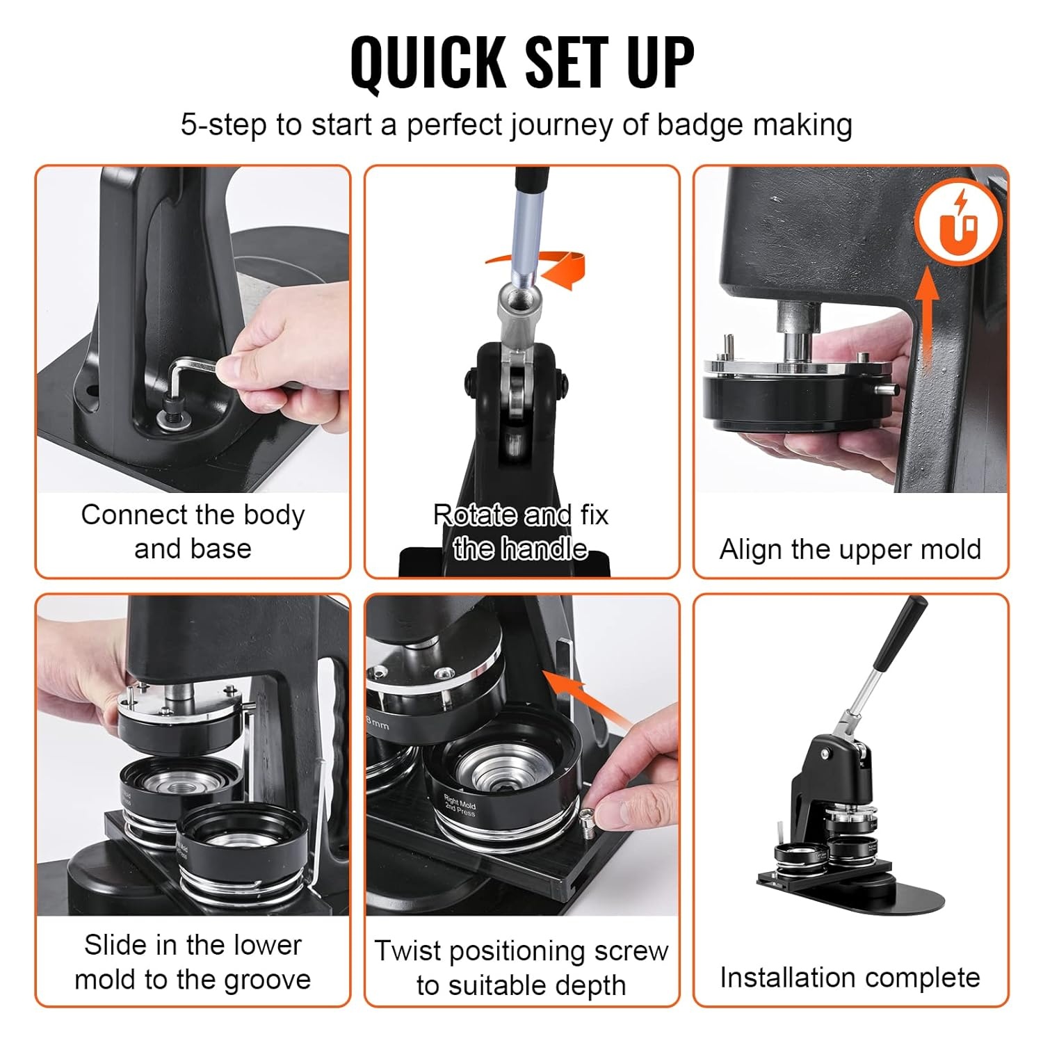 VEVOR Button Maker Machine, 32 mm (1,25 inch) Badge Punch Press Kit, Kinderen DIY Geschenken Pin Maker, Knop Maken Benodigdheden met 500 stks Knop Onderdelen & Cirkelsnijder & Magisch Boek