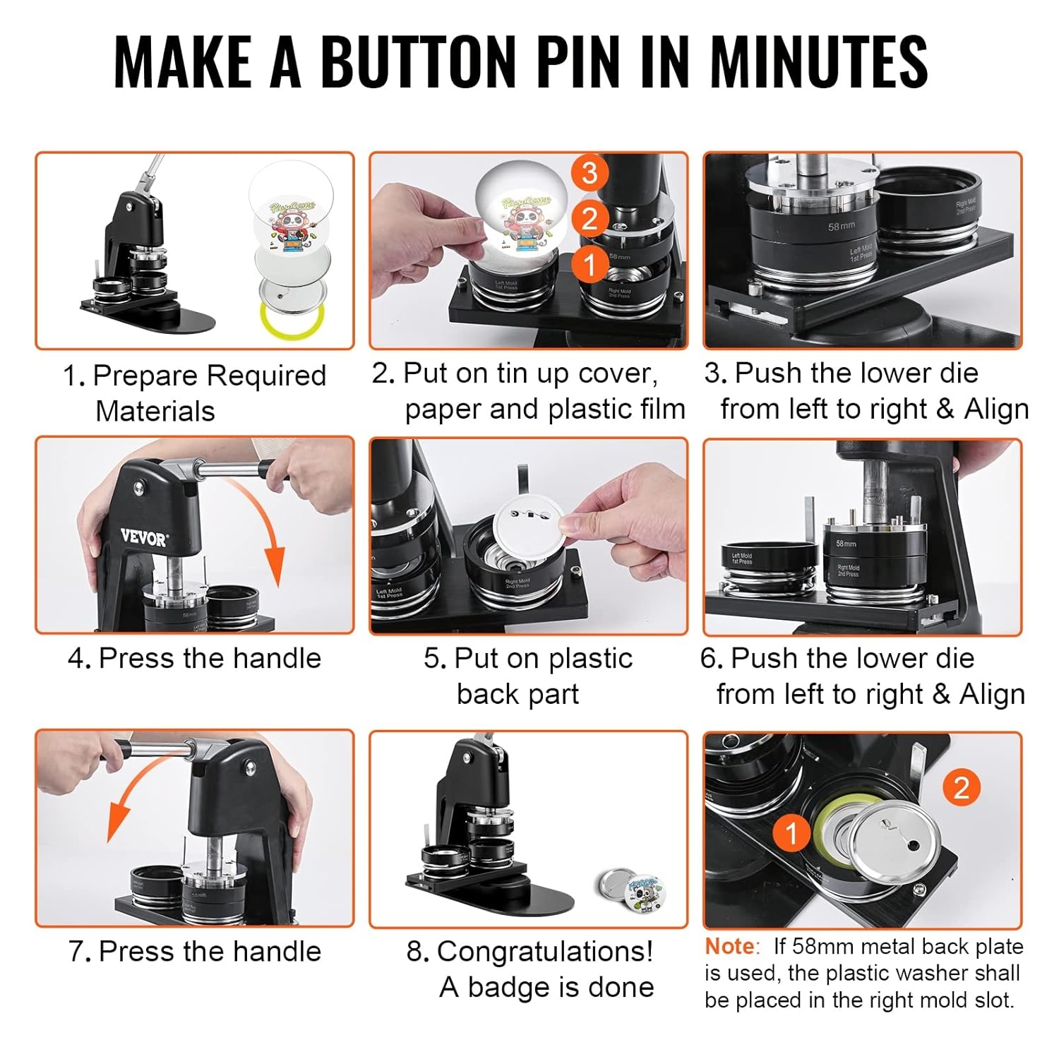 VEVOR Button Maker Machine, 32 mm (1,25 inch) Badge Punch Press Kit, Kinderen DIY Geschenken Pin Maker, Knop Maken Benodigdheden met 500 stks Knop Onderdelen & Cirkelsnijder & Magisch Boek