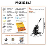 VEVOR Button Maker Machine, 32 mm (1,25 inch) Badge Punch Press Kit, Kinderen DIY Geschenken Pin Maker, Knop Maken Benodigdheden met 500 stks Knop Onderdelen & Cirkelsnijder & Magisch Boek