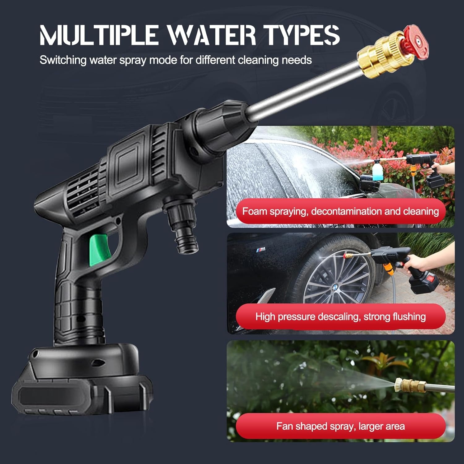 Max.35 Bar Hogedrukreiniger met 2 oplaadbare accu's, 2-in-1 mondstuk en 5 m slang, draagbare draadloze hogedrukreiniger voor auto's, hekken, terras, tuin, gazon
