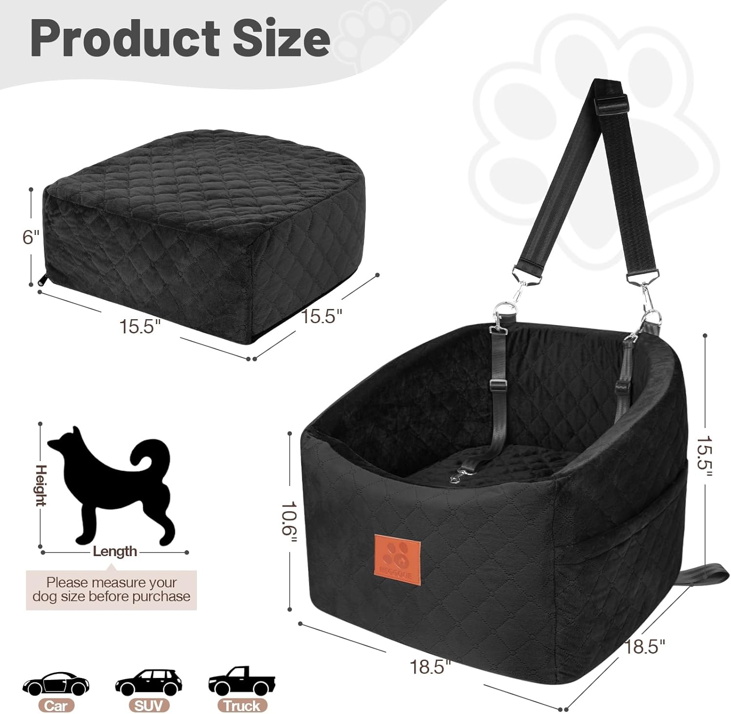 Hondenauto Stoelverhoger Zwart (max 15,88kg) - 34% Korting!