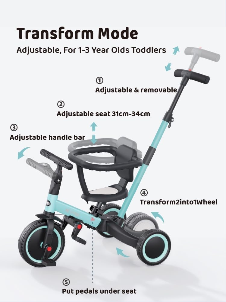Driewieler 5-in-1 voor 1-3 jaar | 30% Korting | Blauw