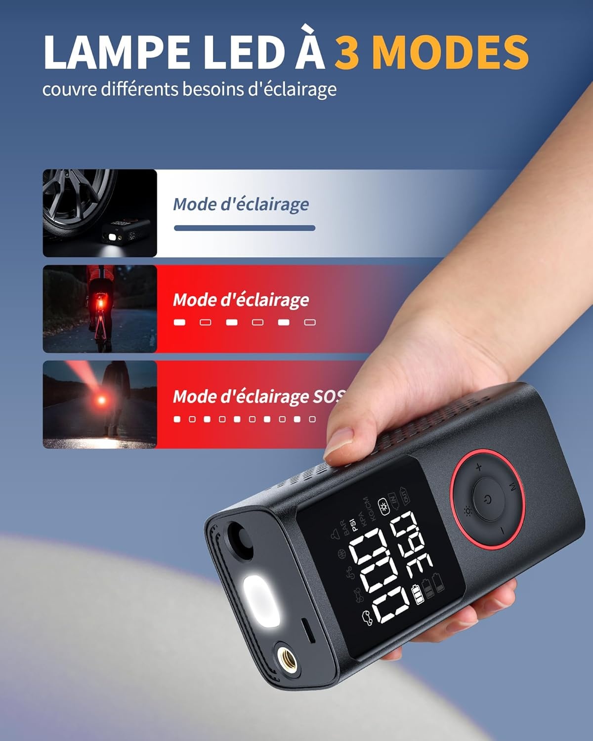 Powools Draadloze autobandenpomp – draagbare luchtcompressor 150 psi met automatische uitschakeling en ledlicht, elektrische fietspomp voor auto, motorfiets, fiets, bal, 8,90 x 4,75 x 13,79 cm
