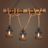 ALETO Industriële Vintage Hanglamp Zwart Bamboe - 3-lichts - 100 cm