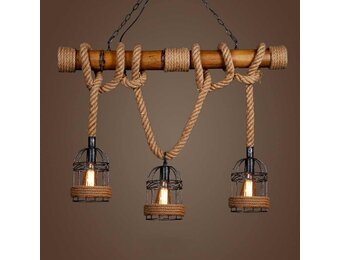 ALETO Industriële Vintage Hanglamp Zwart Bamboe - 3-lichts - 100 cm