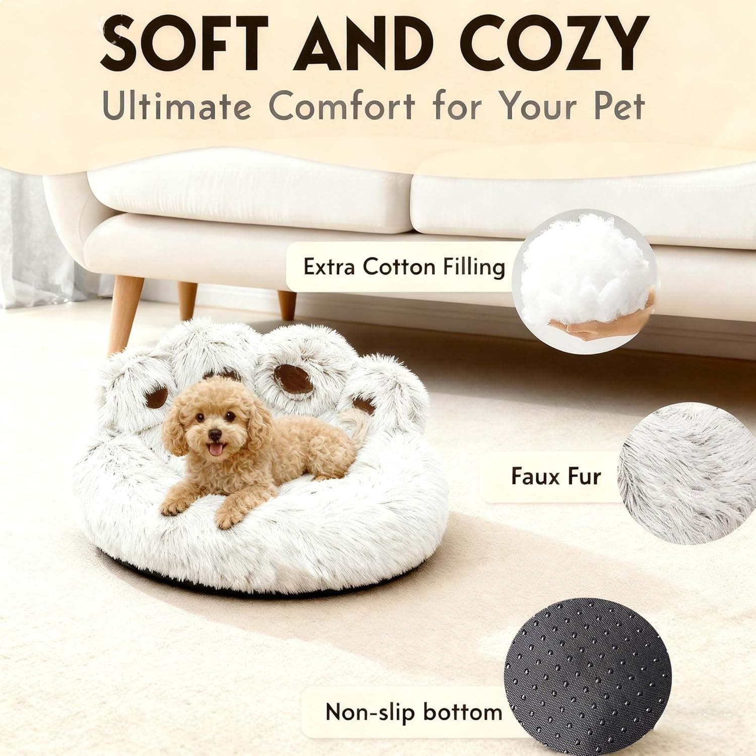 65cm Ø Pluizig Huisdierbed Donzig Hondenbed Kalmerend Kattenbed Wasbaar Kattenmand winter Huisdier Slaapkussen warm Anti-Slip Hondenmand voor Kleine en Middelgrote Honden