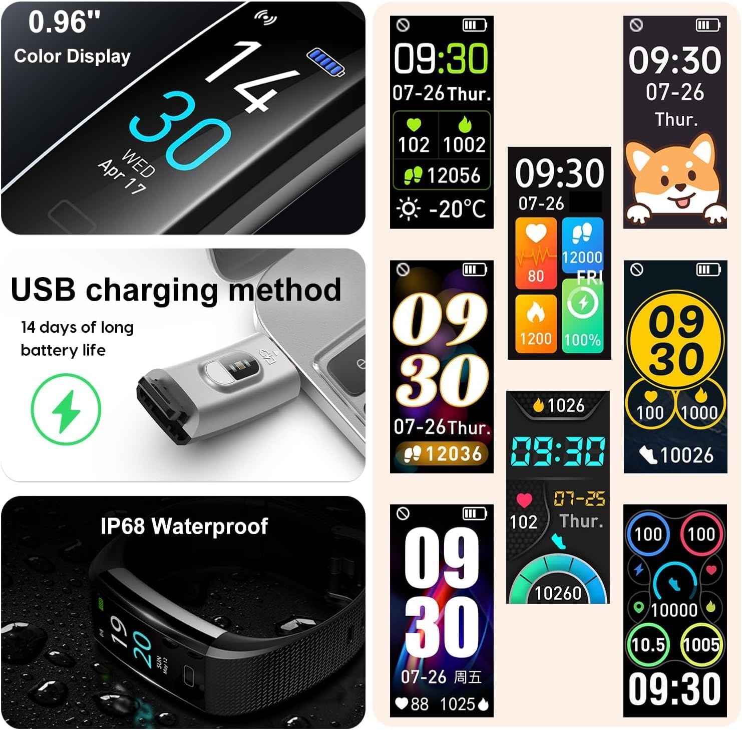 Fitnesstracker met Hartslagmeter, Bloeddruk, Fitnesshorloge Waterdicht IP68, 16 Sportmodi, Stappenteller, Calorieënteller, Activiteitstracker Dames Heren Kinderen, Smartwatch iOS en Android