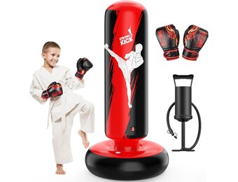 QPAU Bokszak voor kinderen, opblaasbare staande bokszak voor 3-8 kinderen, cadeaus voor jongens en meisjes, staande bokszak voor de praktijk karate, taekwondo, MMA