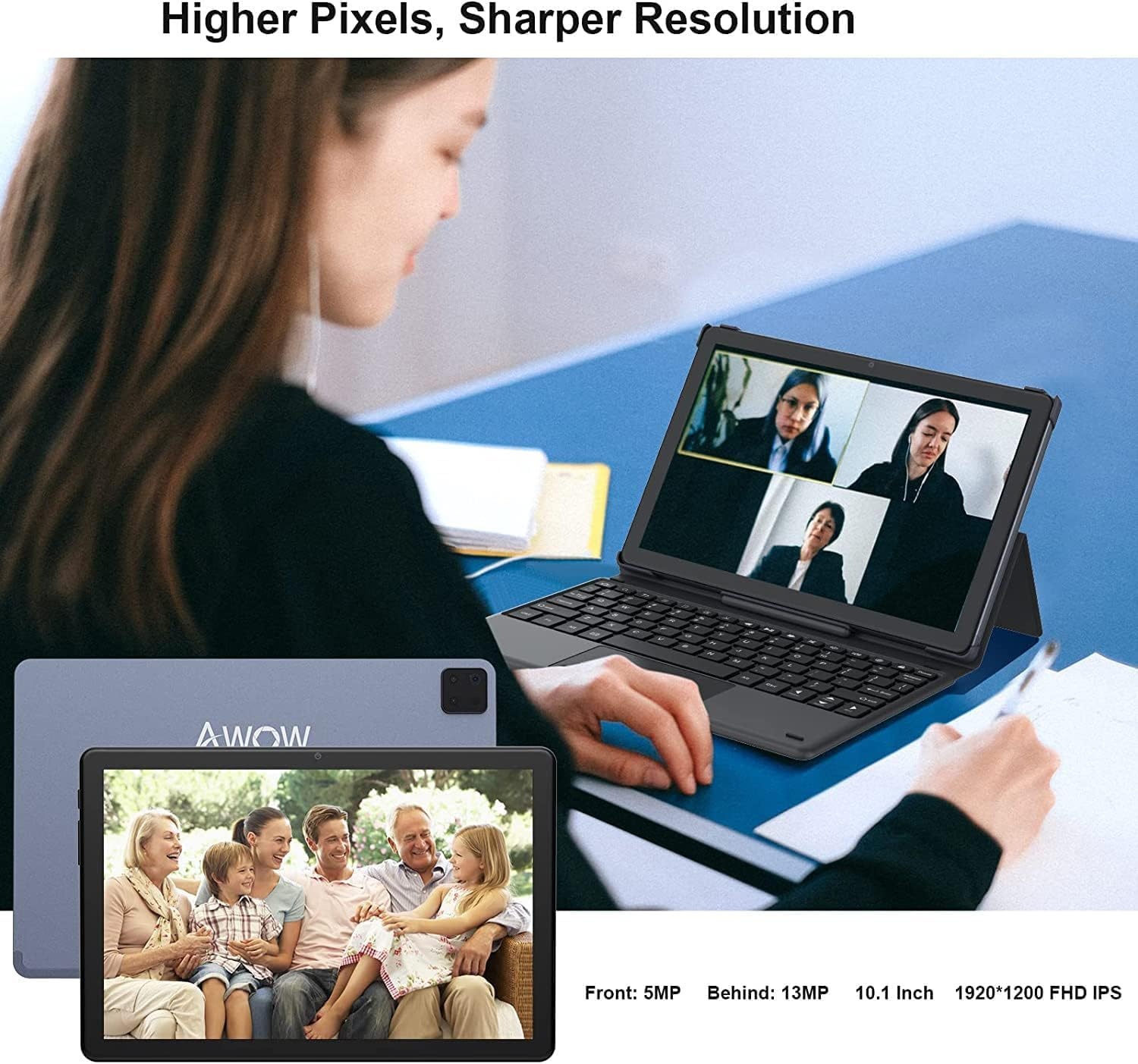 AWOW 2-in-1 Tablet Android 11, 10.1 Inch, Octa-Core CPU, 64GB ROM(TF 512GB), 1920 x 1200 IPS Display, 5+13MP Camera, Face Detection, 2.4G + 5G WiFi/Type-C/Bluetooth