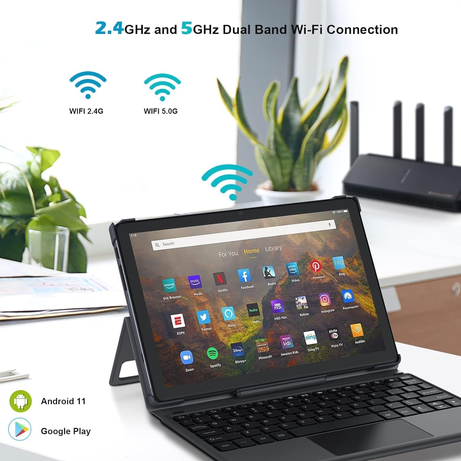 AWOW 2-in-1 Tablet Android 11, 10.1 Inch, Octa-Core CPU, 64GB ROM(TF 512GB), 1920 x 1200 IPS Display, 5+13MP Camera, Face Detection, 2.4G + 5G WiFi/Type-C/Bluetooth