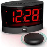 ANJANK Zeer Luide Wekker met Kabelloze Trillingen, Dedschudder Voor Gehoorlozen/Gehoorbeschadigde/Diepslaapers, Dubbel Alarm, Dimmer, Batterij Back-up, USB-lader, Grote Digitale LED-Weergave