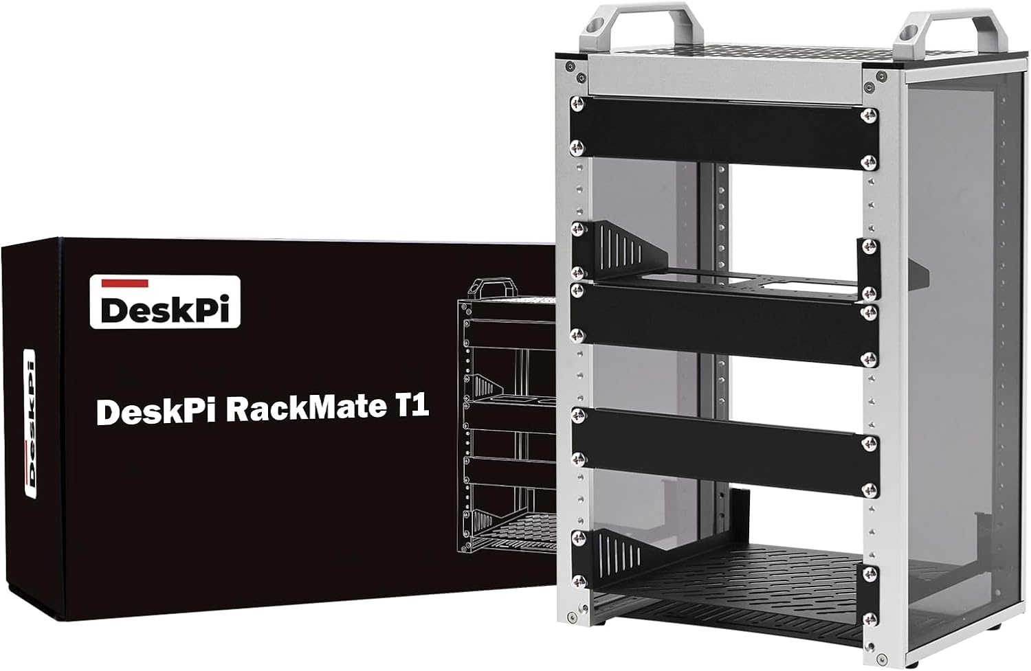 GeeekPi DeskPi RackMate T1, 10 Inch 8U Server Cabinet, 200mm Mini Rack met Rack Schap en Blank Panel, voor 10 Inch AV, NAS en Server Apparatuur (Zilver)