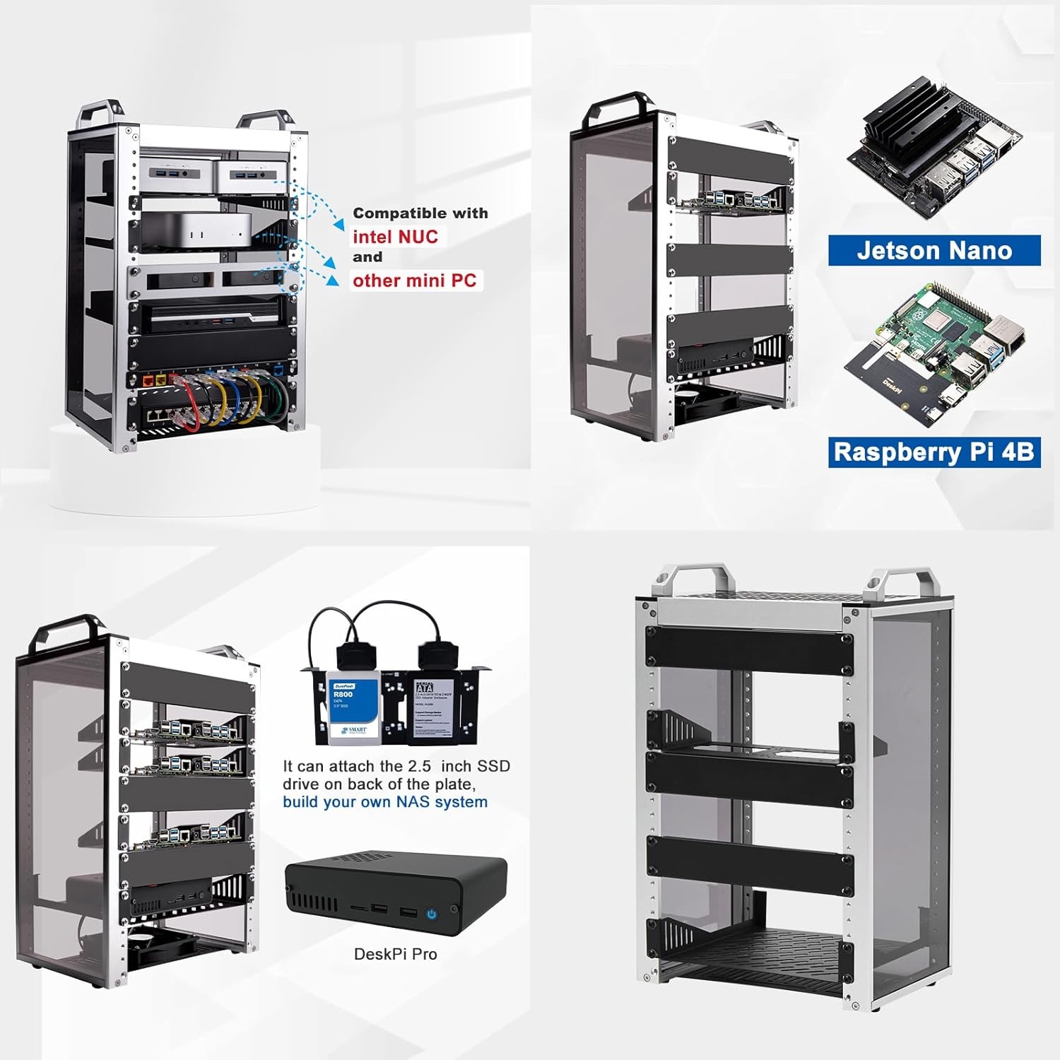 GeeekPi DeskPi RackMate T1, 10 Inch 8U Server Cabinet, 200mm Mini Rack met Rack Schap en Blank Panel, voor 10 Inch AV, NAS en Server Apparatuur (Zilver)