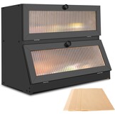 Broodtrommel van hout, 2 etages, met 50 stuks, bakpapier, brooddoos, brooddoos, broodmand, langdurige versheid, hoge capaciteit, zwart