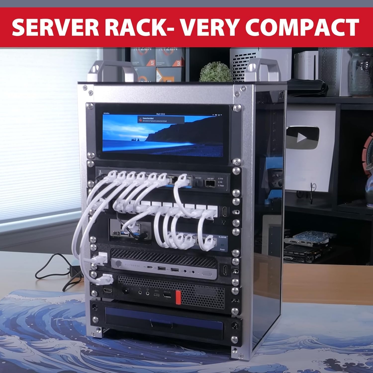 GeeekPi DeskPi RackMate T1, 10 Inch 8U Server Cabinet, 200mm Mini Rack met Rack Schap en Blank Panel, voor 10 Inch AV, NAS en Server Apparatuur (Zilver)