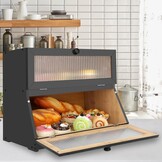 Broodtrommel van hout, 2 etages, met 50 stuks, bakpapier, brooddoos, brooddoos, broodmand, langdurige versheid, hoge capaciteit, zwart
