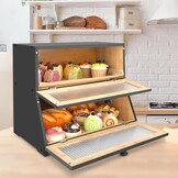 Broodtrommel van hout, 2 etages, met 50 stuks, bakpapier, brooddoos, brooddoos, broodmand, langdurige versheid, hoge capaciteit, zwart