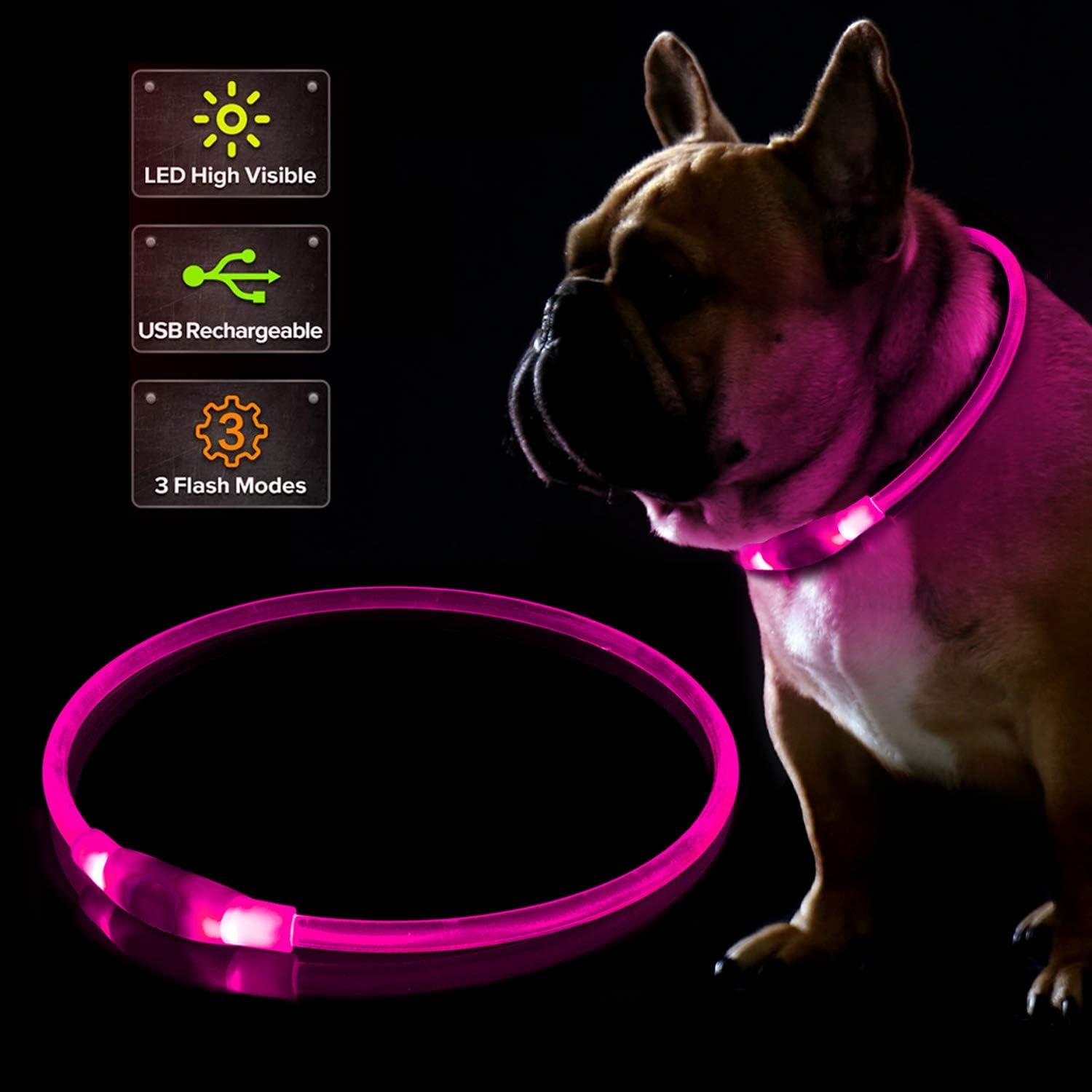 2 stuks led-hondenhalsbanden, USB-oplaadbaar, waterdicht, kan op elke maat worden gesneden, geschikt voor kleine honden, middelgrote honden, grote honden, groen + roze