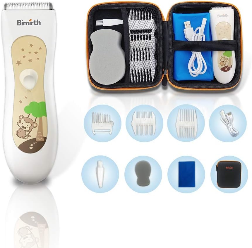 Bimirth Stille tondeuse voor kinderen, stille tondeuse voor kinderen, draadloze haarsnijmachine, USB-oplaadbaar, waterdicht, 3 geleidingskammen (met opbergtas)