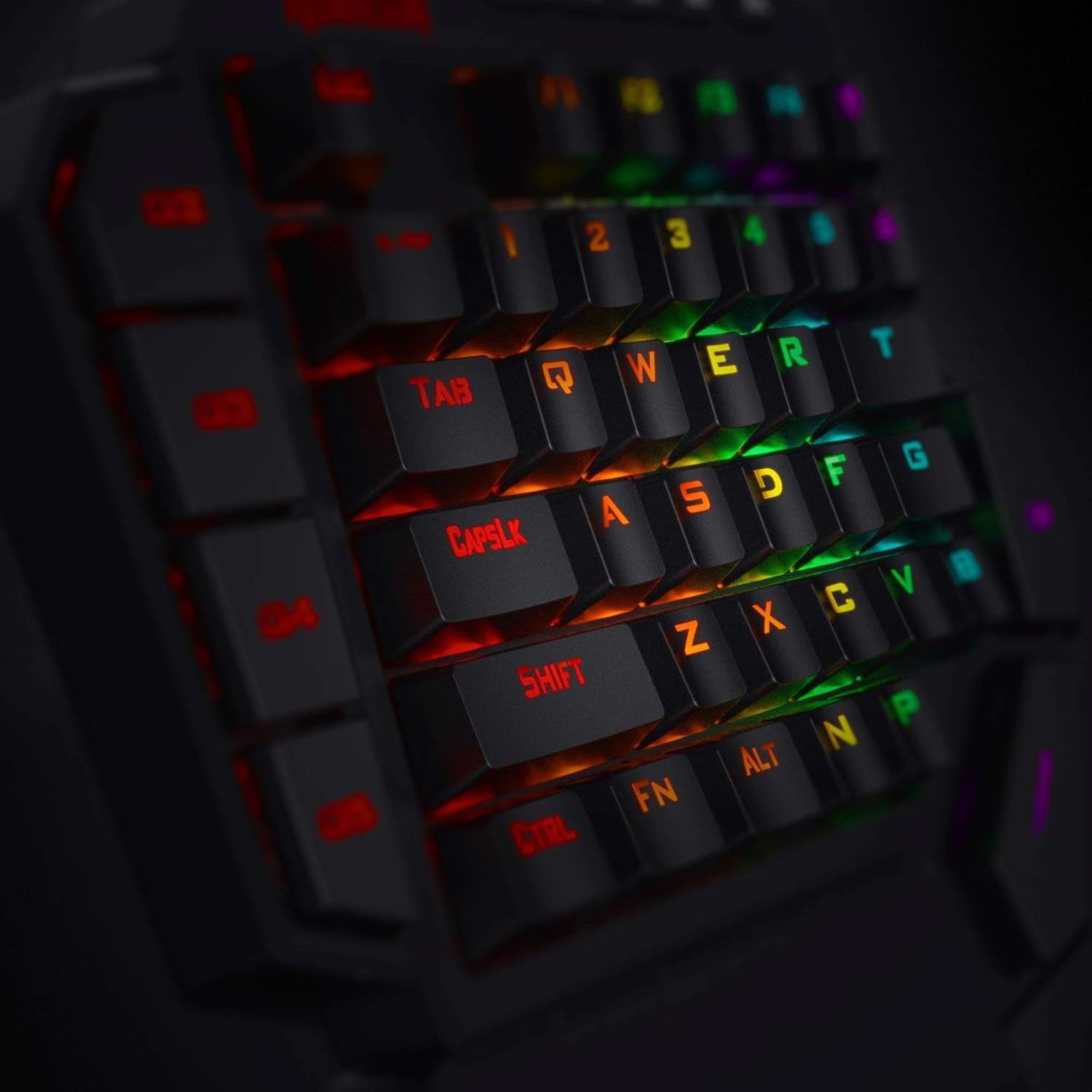 Redragon K585 DITI Mechanisch gamingtoetsenbord RGB met één hand, professioneel gamingtoetsenbord type C met 7 geïntegreerde macrotoetsen, afneembare polssteun, 42 toetsen, Amerikaanse lay-out