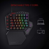 Redragon K585 DITI Mechanisch gamingtoetsenbord RGB met één hand, professioneel gamingtoetsenbord type C met 7 geïntegreerde macrotoetsen, afneembare polssteun, 42 toetsen, Amerikaanse lay-out