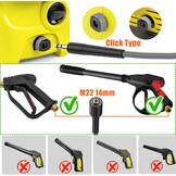 10M Hogedrukreiniger Vervangende Slang voor Karcher K2 K3 K4 K5 K6 K7, Klik Bajonet naar M22 14mm 3600PSI Super Flexibele Hogedrukslang voor Kärcher Alleen Schroefdraad Uitlaat