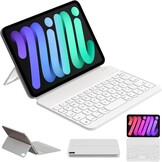 iPad Mini 6 (8,3 inch) toetsenbordhoes, HOU Ultra Slim draadloos toetsenbord Alleen 210g, Power Display, Magnetische beschermhoes Ondersteuning iPad Mini 6e generatie 2021 - Wit