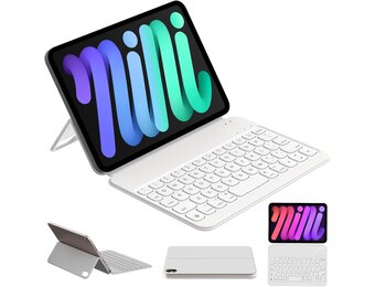 iPad Mini 6 (8,3 inch) toetsenbordhoes, HOU Ultra Slim draadloos toetsenbord Alleen 210g, Power Display, Magnetische beschermhoes Ondersteuning iPad Mini 6e generatie 2021 - Wit