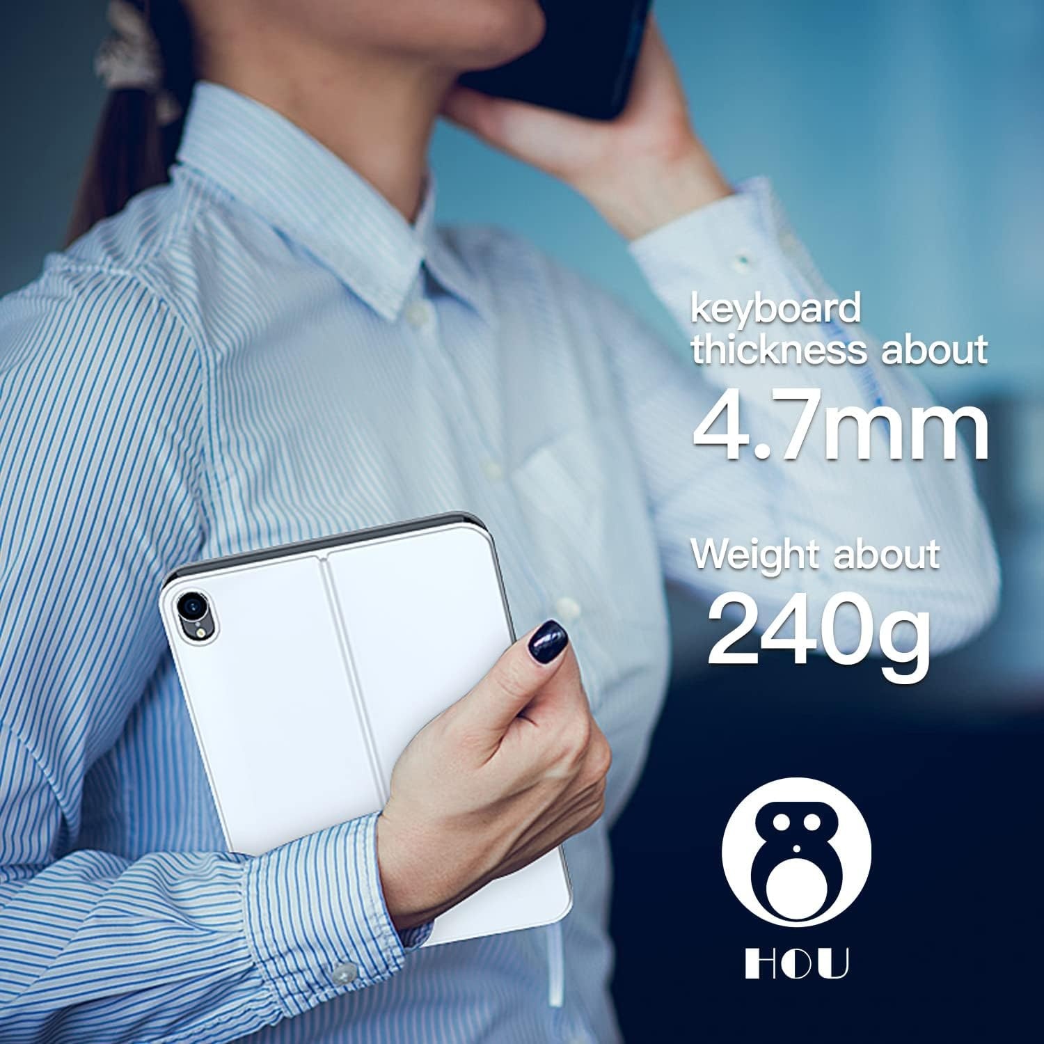 iPad Mini 6 (8,3 inch) toetsenbordhoes, HOU Ultra Slim draadloos toetsenbord Alleen 210g, Power Display, Magnetische beschermhoes Ondersteuning iPad Mini 6e generatie 2021 - Wit