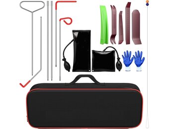Menborn Professioneel autogereedschapsset 16-delig met lange greep, luchtkeilpump, spoorloze keil, handschoenen, onmisbaar autogereedschap voor noodgevallen