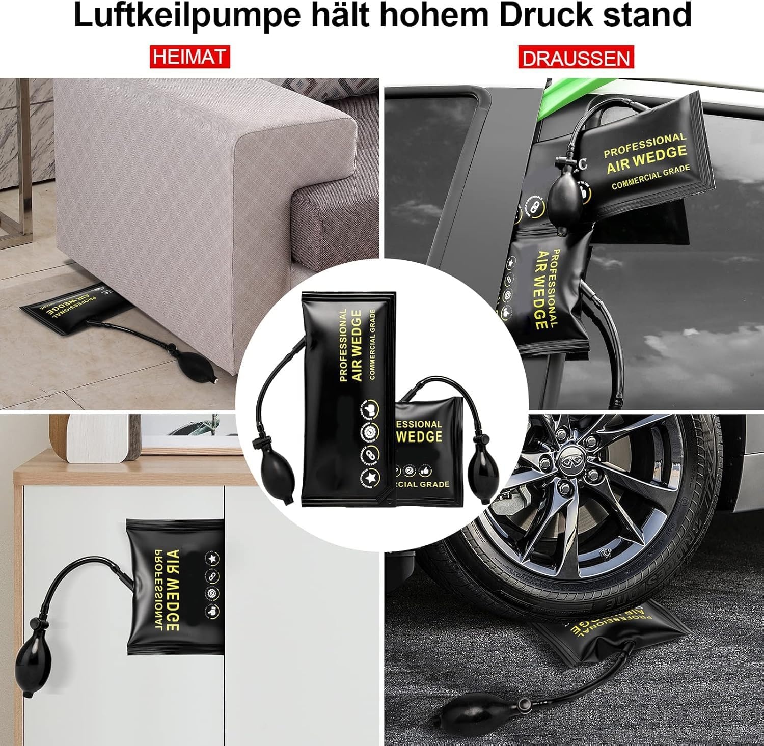 Menborn Professioneel autogereedschapsset 16-delig met lange greep, luchtkeilpump, spoorloze keil, handschoenen, onmisbaar autogereedschap voor noodgevallen