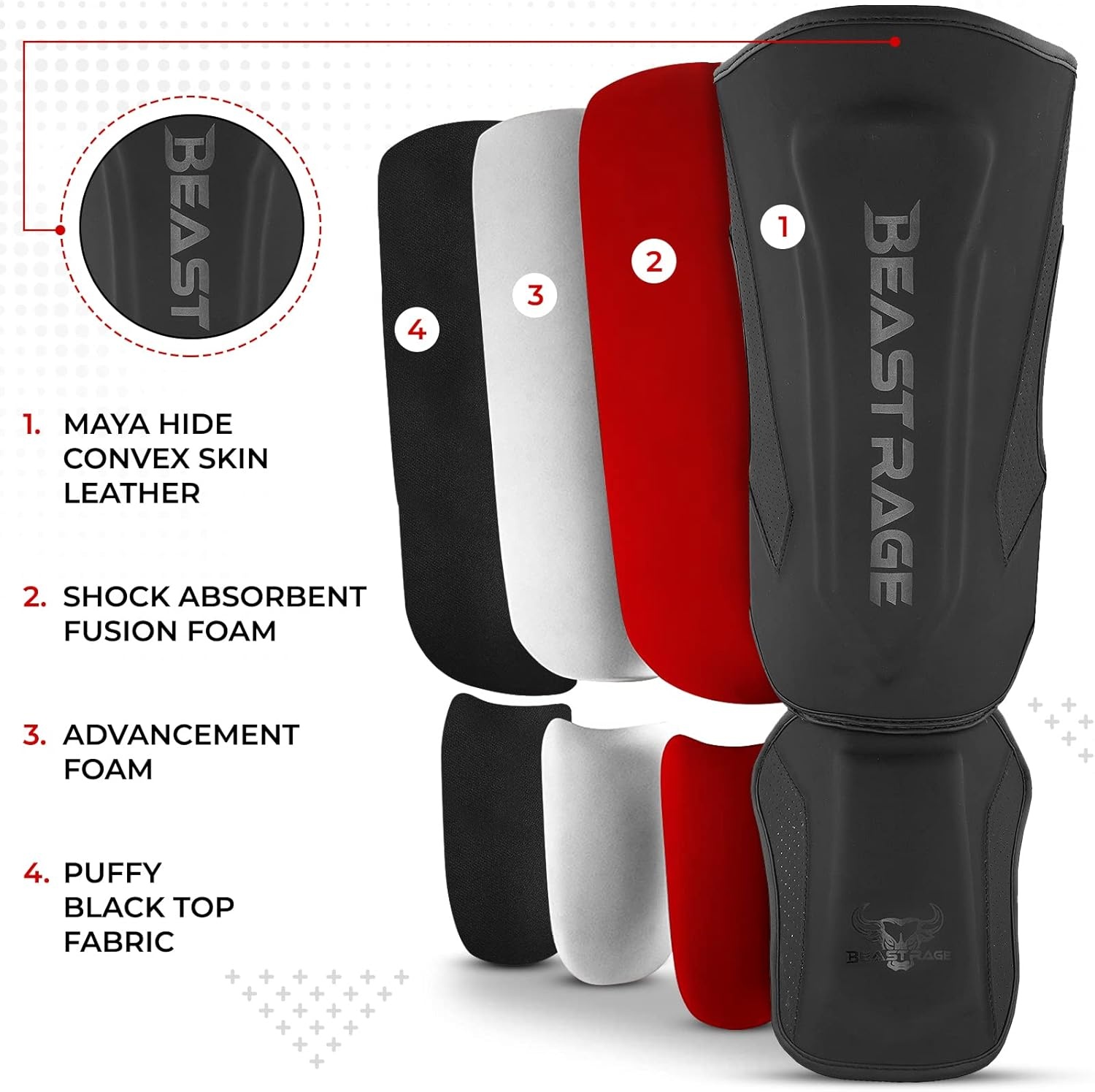 BEAST RAGE scheenbeschermers voor kickboksen Muay Thai, MMA vechtsport scheenbeschermers, beenbeschermer met wreefbescherming, MMA trainingsmateriaal, sparring