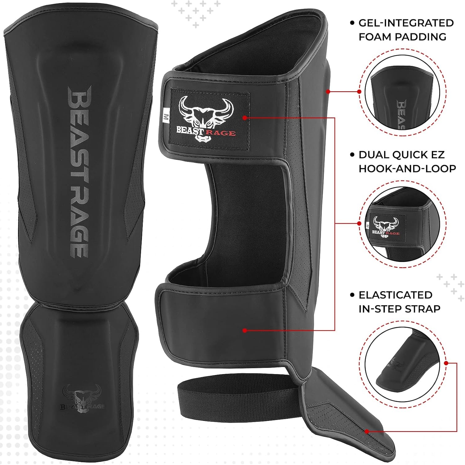 BEAST RAGE scheenbeschermers voor kickboksen Muay Thai, MMA vechtsport scheenbeschermers, beenbeschermer met wreefbescherming, MMA trainingsmateriaal, sparring