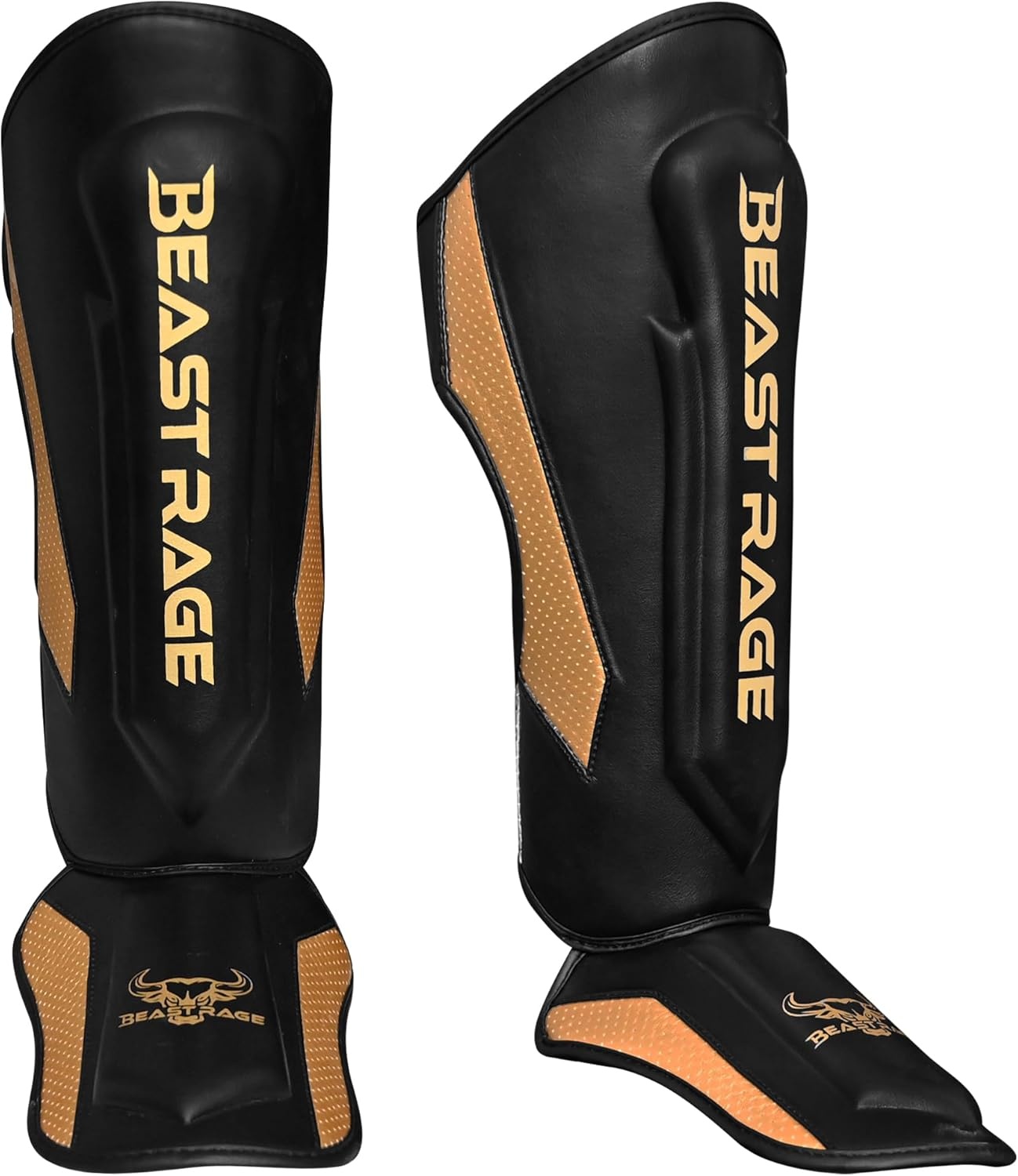 BEAST RAGE scheenbeschermers voor kickboksen Muay Thai, MMA vechtsport scheenbeschermers, beenbeschermer met wreefbescherming, MMA trainingsmateriaal, sparring
