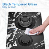 TopStrong Gaskookplaat 2-Pits, 30cm Gehard Glazen Gaskookplaat, Inbouwgaskookplaat Met Gietijzeren Steunen, Aardgas/Propaangas Omvormbaar, Vlambeveiliging, 5200W, Zwart